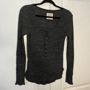 Abercrombie & Fitch Henley Shirt Womens L Gray Stretch Ribbed Y2K Fitted Bella